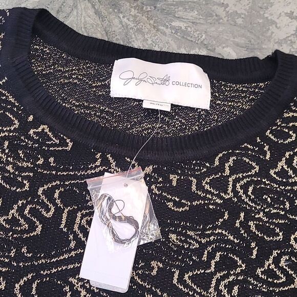 JACLYN Smith Metallic Jacquard Swirl Black Gold Sweater Women Xl - Picture 2 of 5